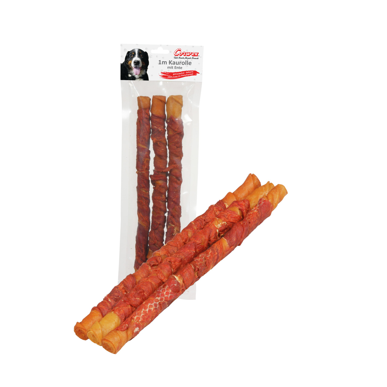 Corwex 1m Kaurolle mit Ente: Kausnack für Hunde, langanhaltend & schmackhaft, mit Entenfleisch, 1m Länge, ideal für Hundehalter.