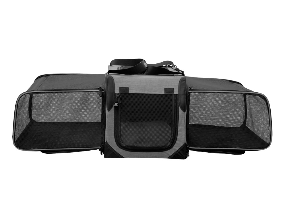 Nobby Transporttasche "Expand" für Katzen & kleine Hunde, grau-schwarz, mit Netzeinsätzen, ausklappbaren Seiten, erweiterbar.