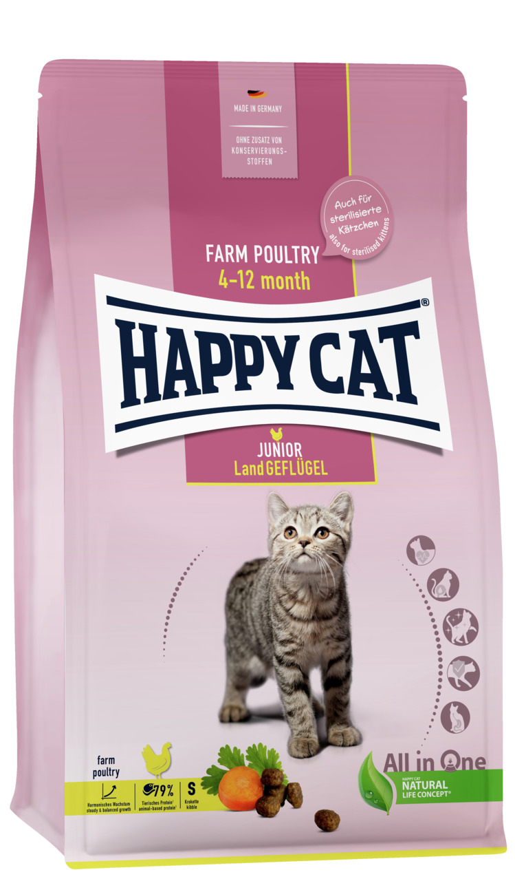 Happy Cat Junior Land-Geflügel Katzen Trockenfutter 1,3 kg
