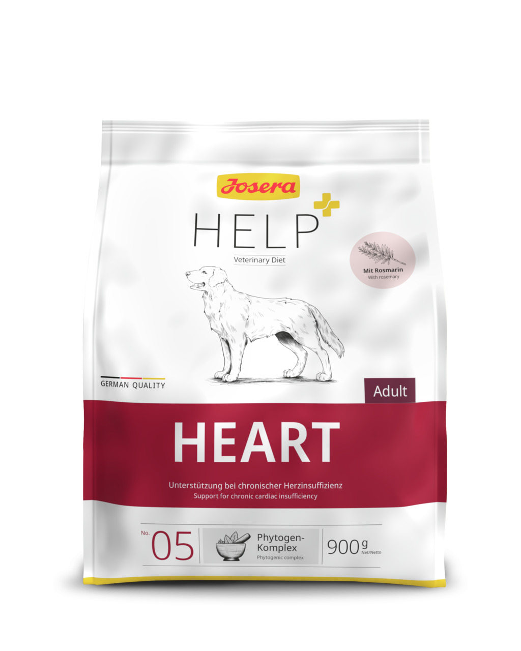 Josera Help Heart, diätetisches Trockenfutter für erw. Hunde, Rosmarin+Phytogen-Komplex, bei Herzinsuffizienz, 900 g.