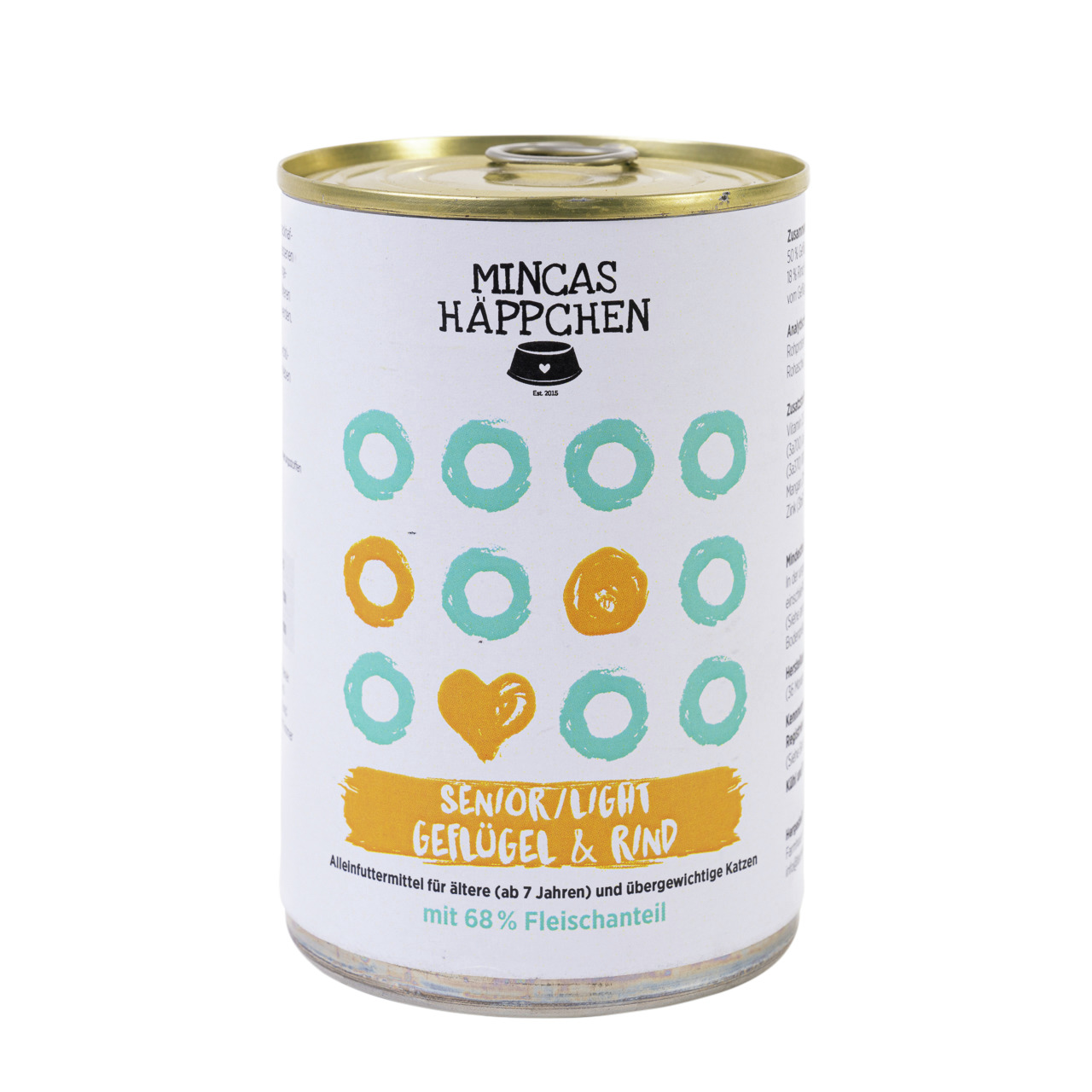 MINCAS HÄPPCHEN Senior/Light Geflügel & Rind, Alleinfutter f. Katzen ab 7 J./übergew., 68 % Fleisch, 125 g.