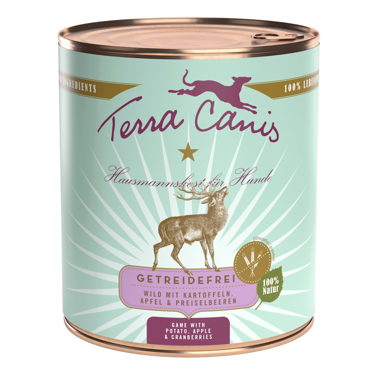 Terra Canis Getreidefrei Wild mit Kartoffeln, Apfel & Preiselbeeren 800g Dose Hundenassfutter