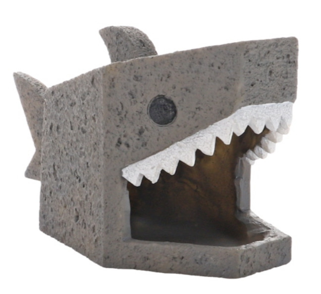 HOBBY Aquarium-Deko Hai, Versteck f. Fische, strukturiertes Material, grau, stilisiert, offenes Maul, EAN: 4011444417558.