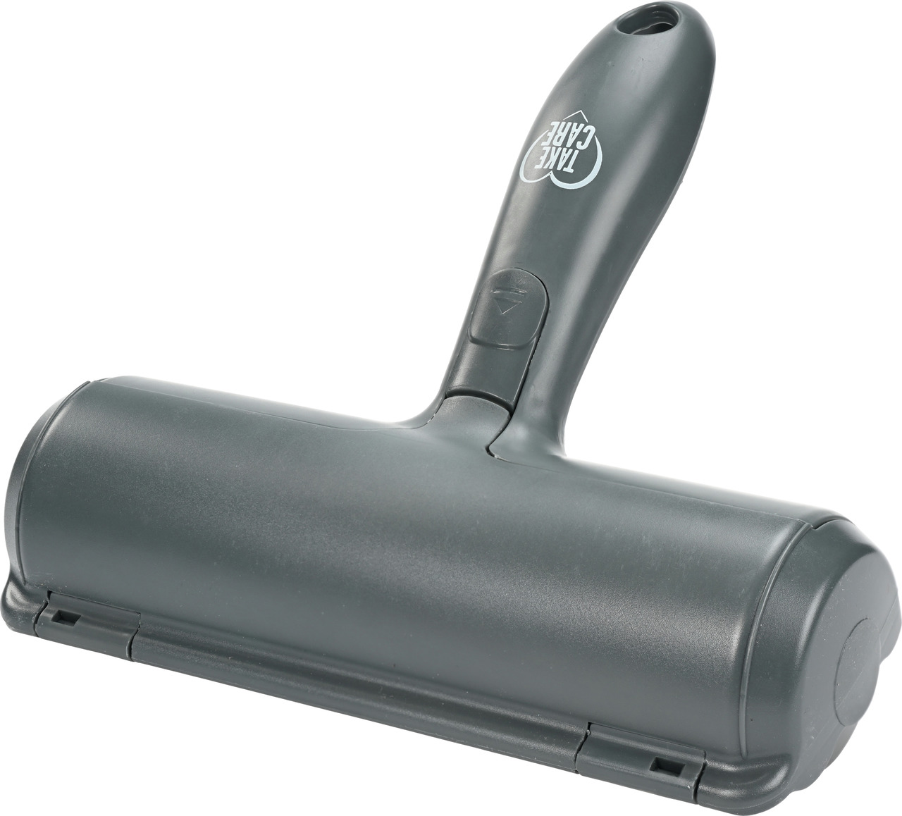 Tierhaarentferner "Take Care" für Tierhalter, ergonomisch, effektiv auf Textilien/Möbeln, grauer Griff mit Logo, EAN 4047777214717.