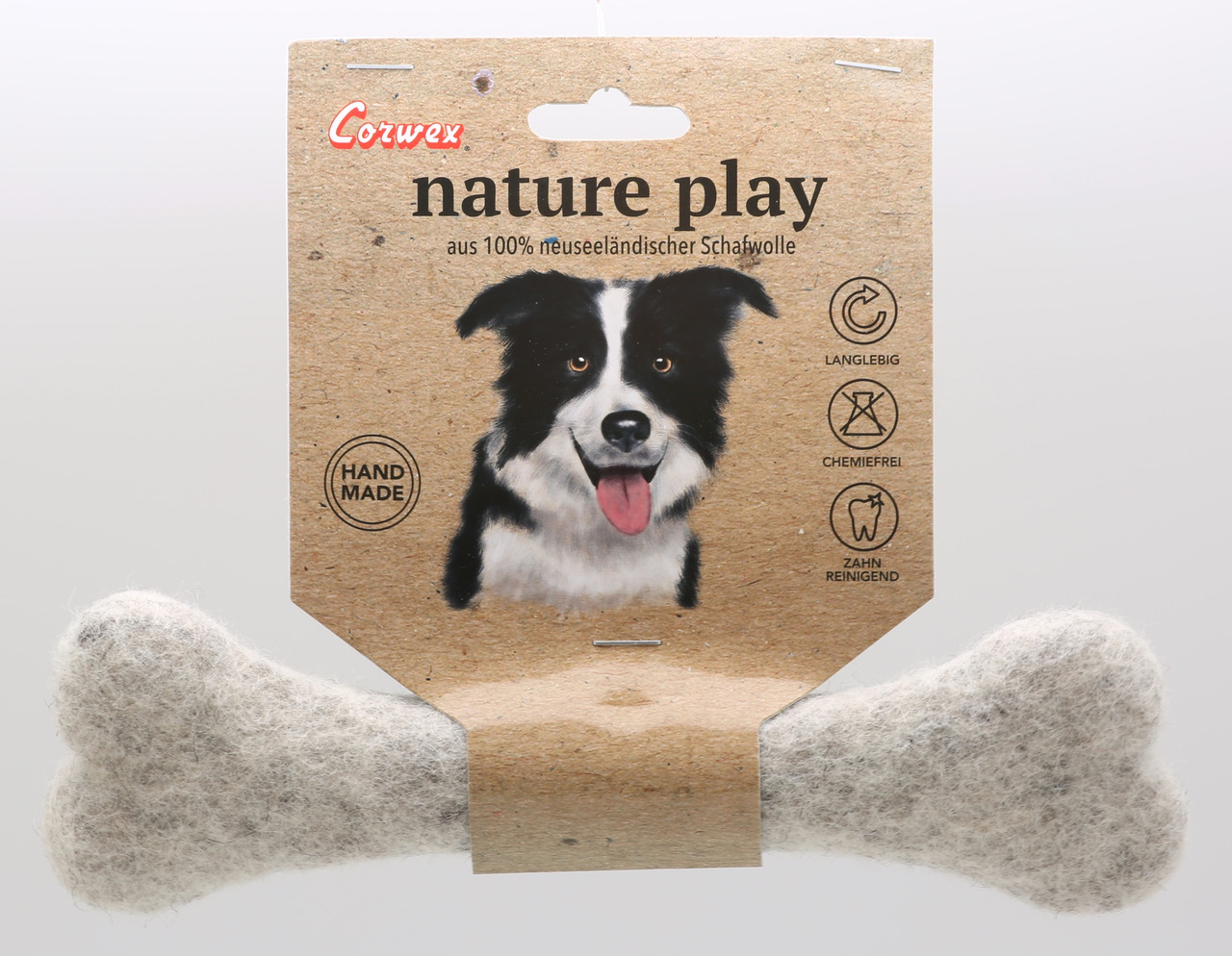 Corwex Nature Play Hundespielzeug, Knochenform, 100 % Schafwolle, langlebig, chemiefrei, Zahnreinigung, für Hunde, natürl. Material.