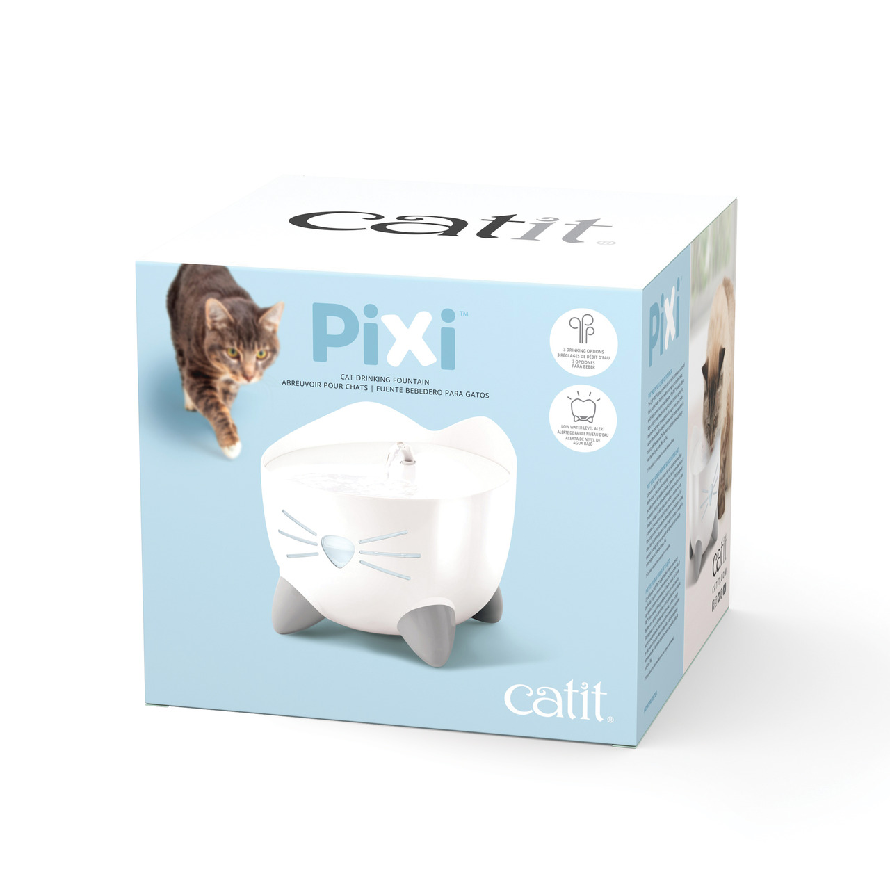Catit PIXI Trinkbrunnen, Katzen, weiß, niedl. Design (Ohren-Schnurrhaare), leise Pumpe, fördert Flüssigkeitsaufnahme, leicht zu reinigen.