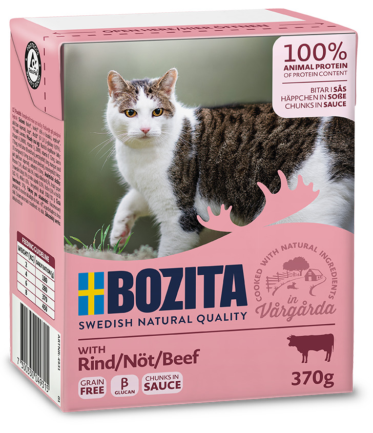 Bozita Swedish Natural Quality Katzenfutter Rind, 370 g, getreidefrei, 100 % tierisches Protein, in Soße.