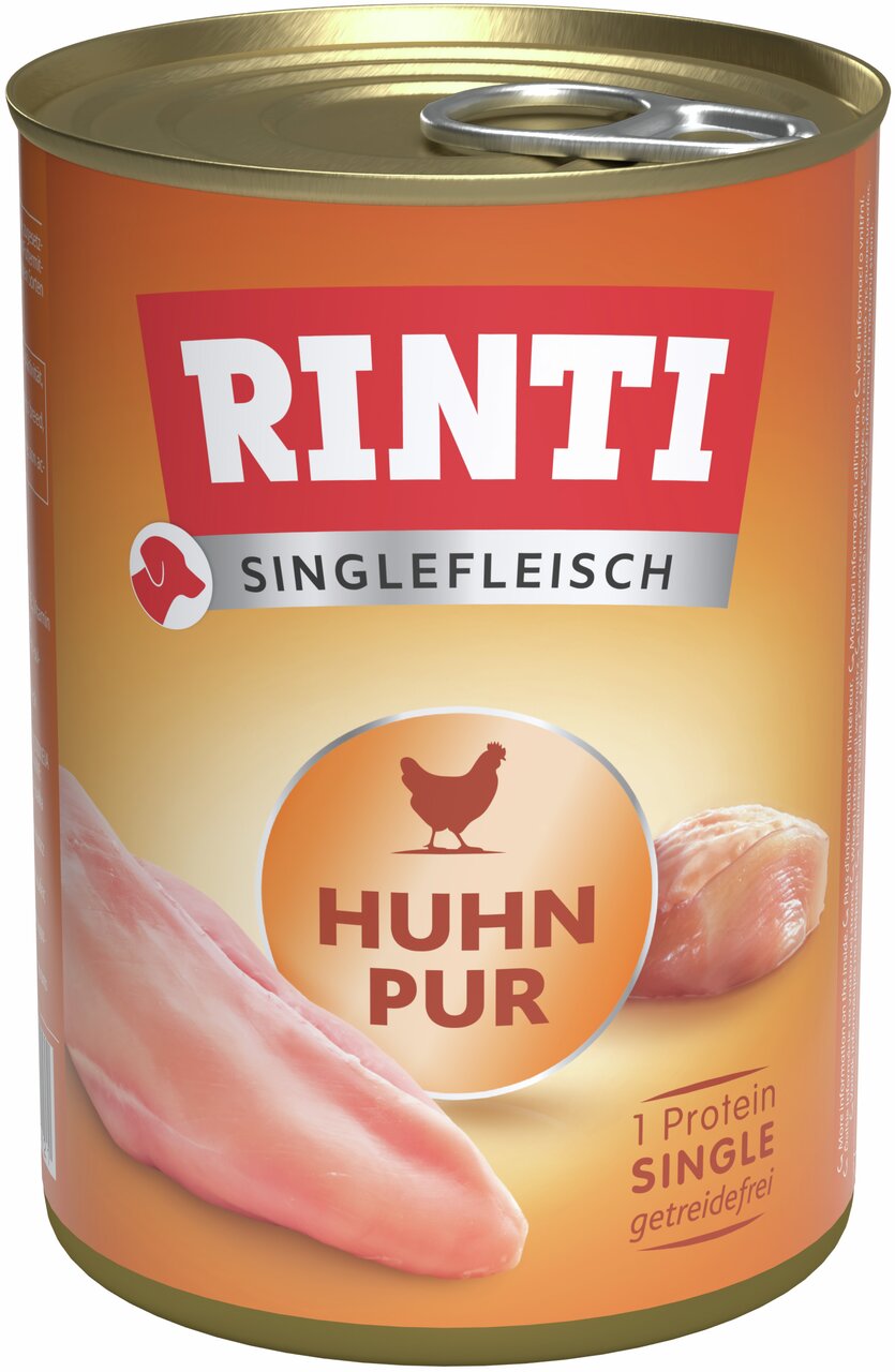 RINTI Singlefleisch Huhn Pur für Hunde, getreidefrei mit 1 Protein, 800 g Dose, ideal für empfindliche Hunde.