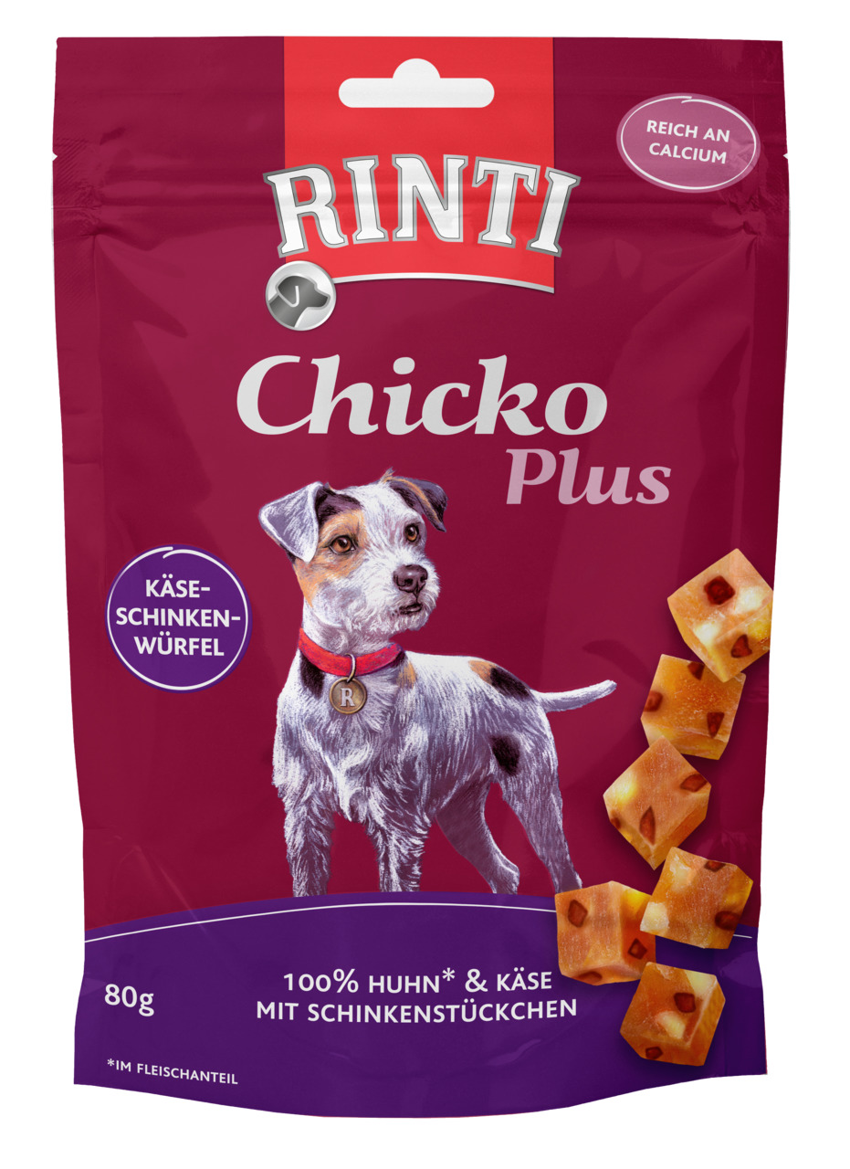 RINTI Chicko Plus Käse-Schinken-Würfel 80g Hundesnacks