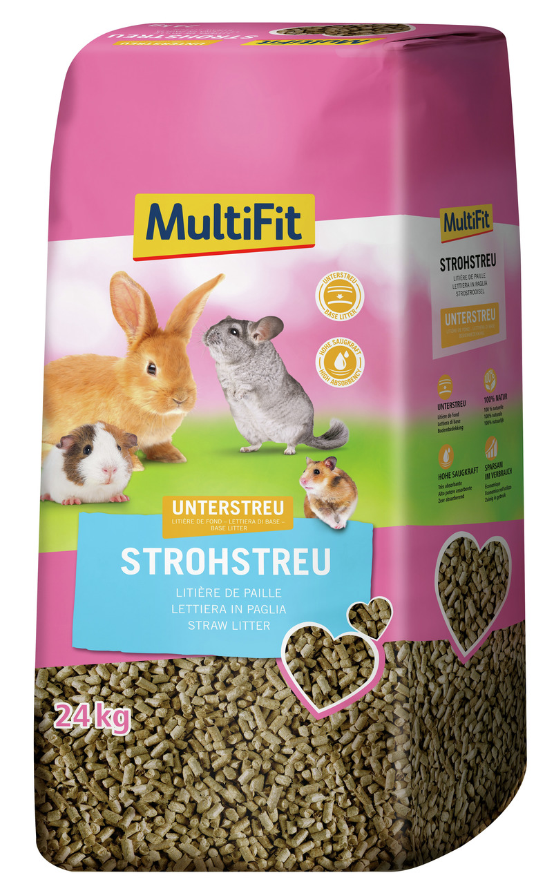 MultiFit Strohstreu, 24 kg, für Kleintiere (Kaninchen, Meerschweinchen, Chinchillas), hohe Saugkraft, sparsamer Verbrauch.