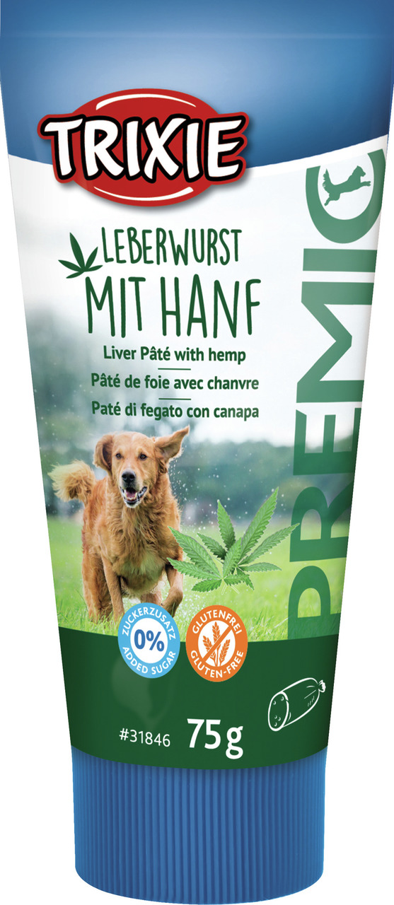 TRIXIE Leberwurst m. Hanf, 75 g, für Hunde, glutenfrei, ohne Zuckerzusatz, leckere Belohnung.