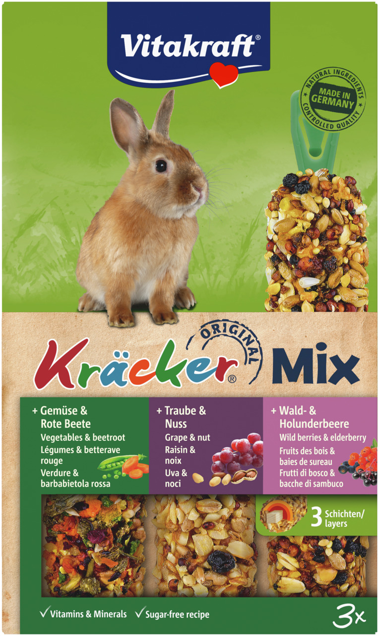 Vitakraft Kräcker®Trio Gemüe Nuss Waldbienenhonig Zwergkaninchen 3 Stück