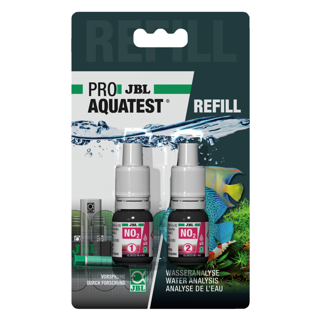 JBL ProAquaTest NO2 Refill, Nachfüllset f. Nitritmessung im Aquarium, f. Aquarienbesitzer, 2 Fläschchen Testreagenzien.