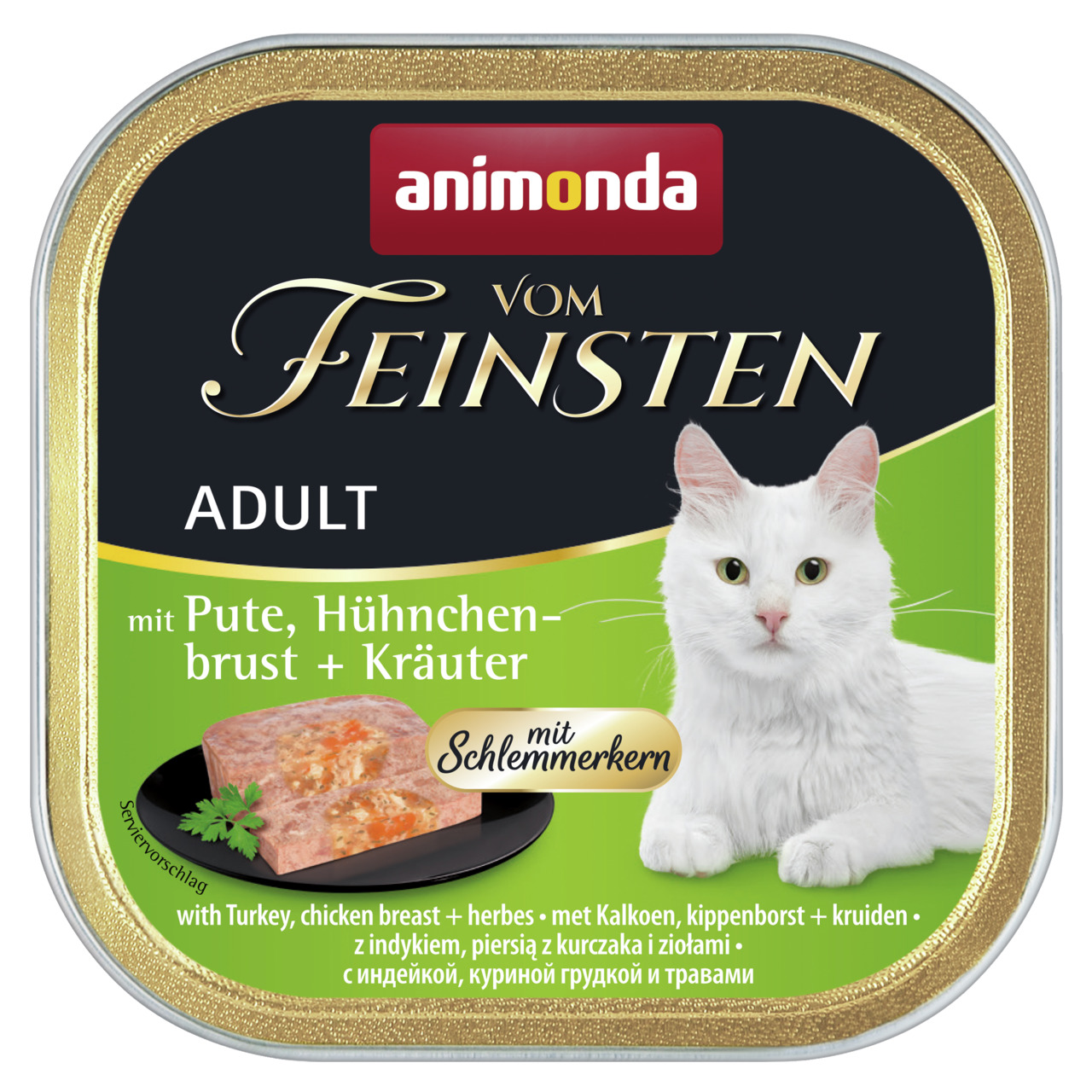 Animonda vom Feinsten Adult mit Pute, Hühnchenbrust + Kräuter mit Schlemmerkern Katzen Nassfutter 100 g