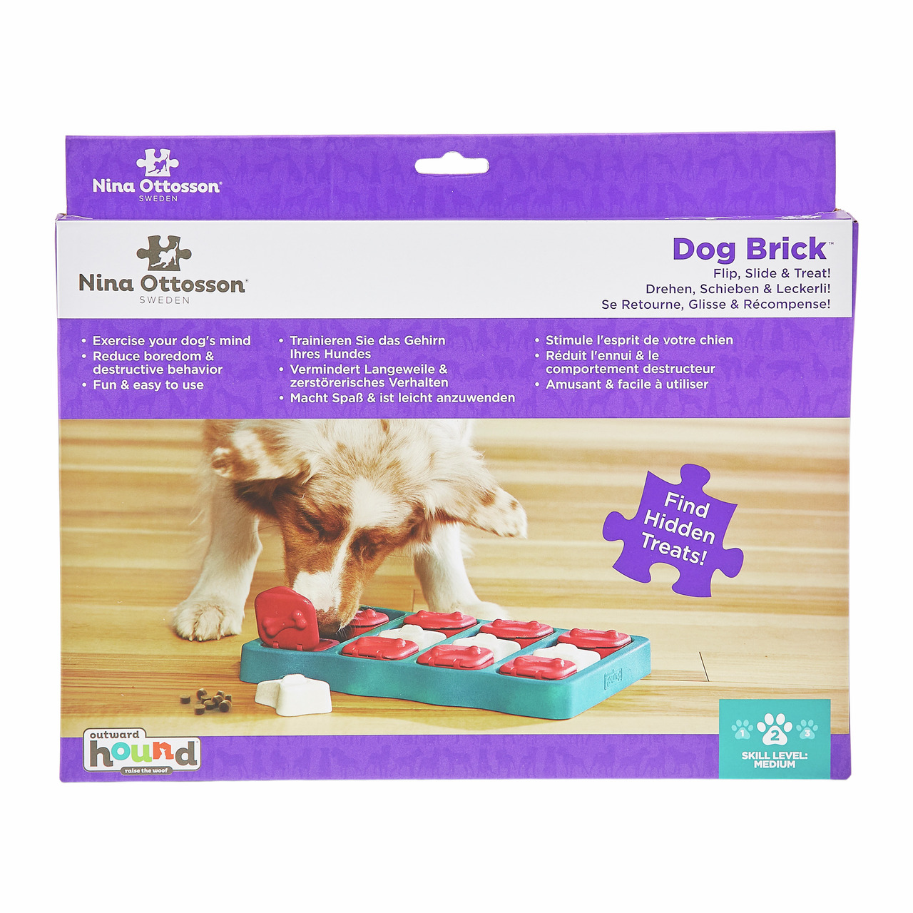 Outward Hound Nina Ottosson Dog Brick, interaktives Hundespielzeug, alle Größen, Denkspiel Stufe 2, gegen Langeweile, blau-rot.