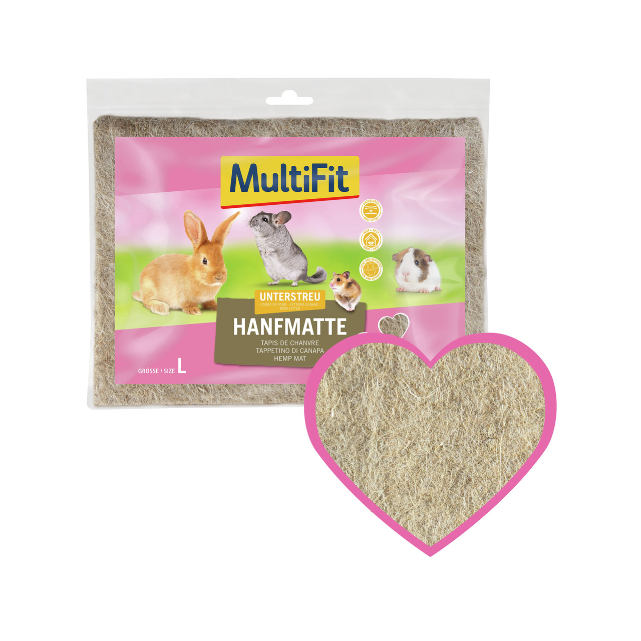 MultiFit Hanfmatte L, Einstreu für Kleintiere (Kaninchen, Meerschweinchen, Hamster, Mäuse), natürlich, sauber, komfortabel.
