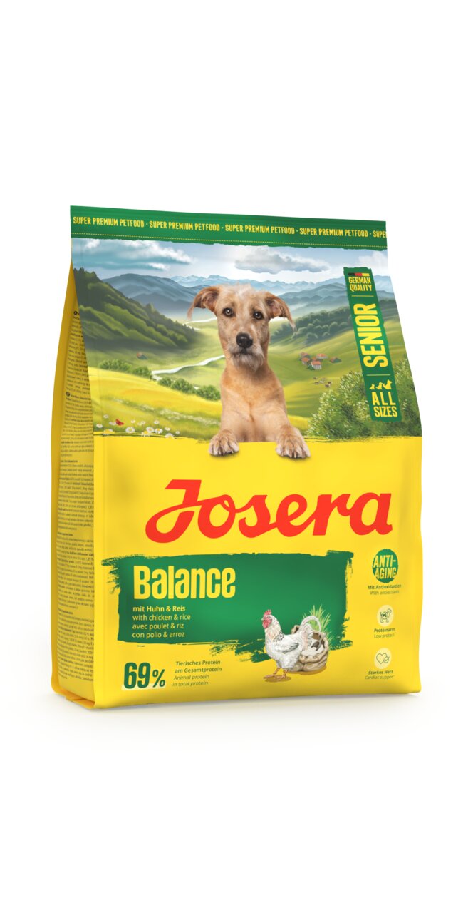 Josera Balance Senior Hundefutter mit Huhn & Reis, für ältere Hunde, 69 % tierisches Protein, 900 g, Anti-Aging-Rezeptur.