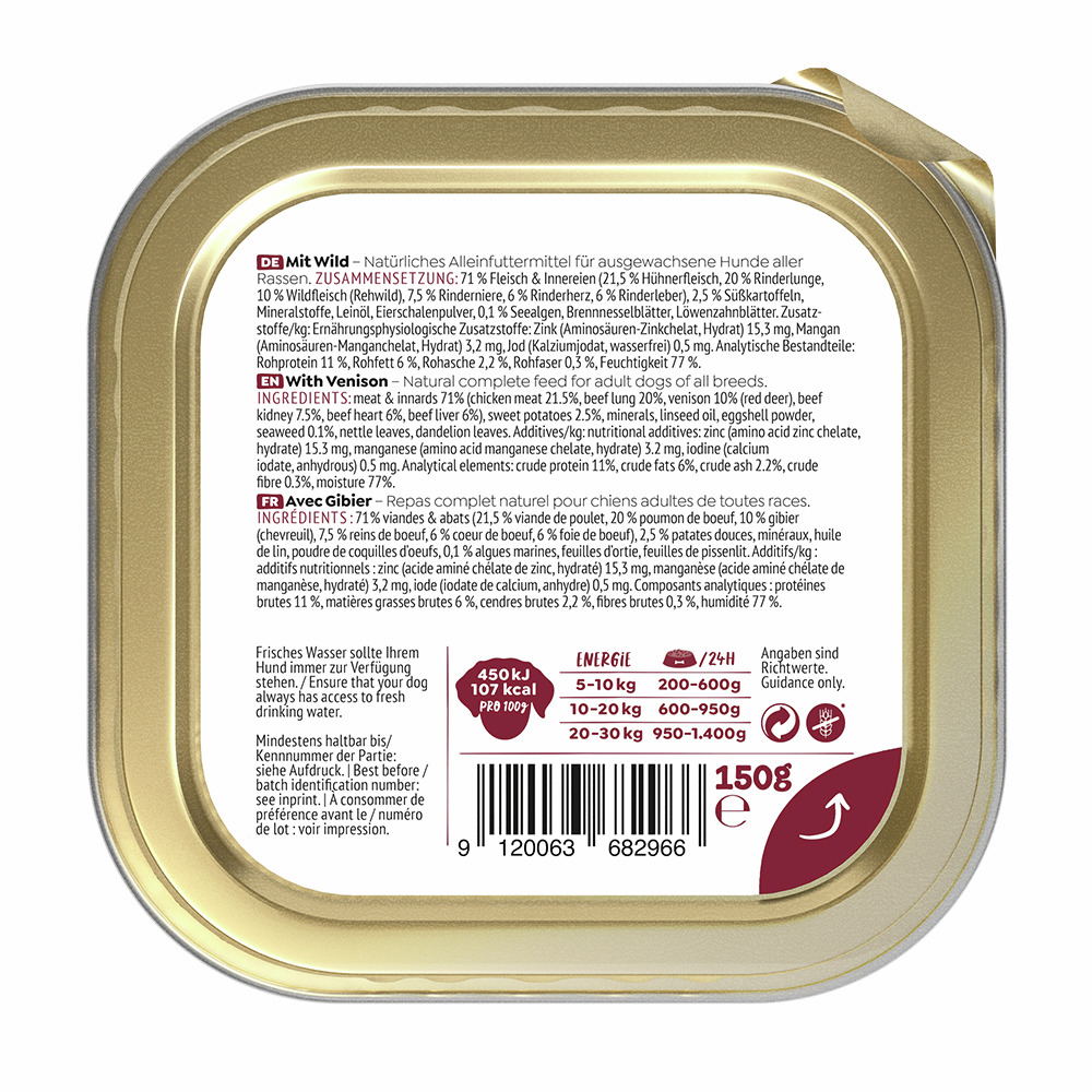 Sparpaket 11 x 150 g Wow Adult mit Wild, Seealge + Süßkartoffel Hunde Nassfutter
