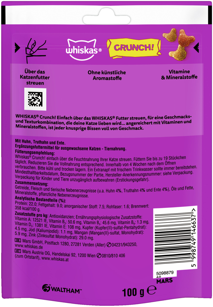 Whiskas CRUNCH Huhn, Truthahn & Ente 100 g