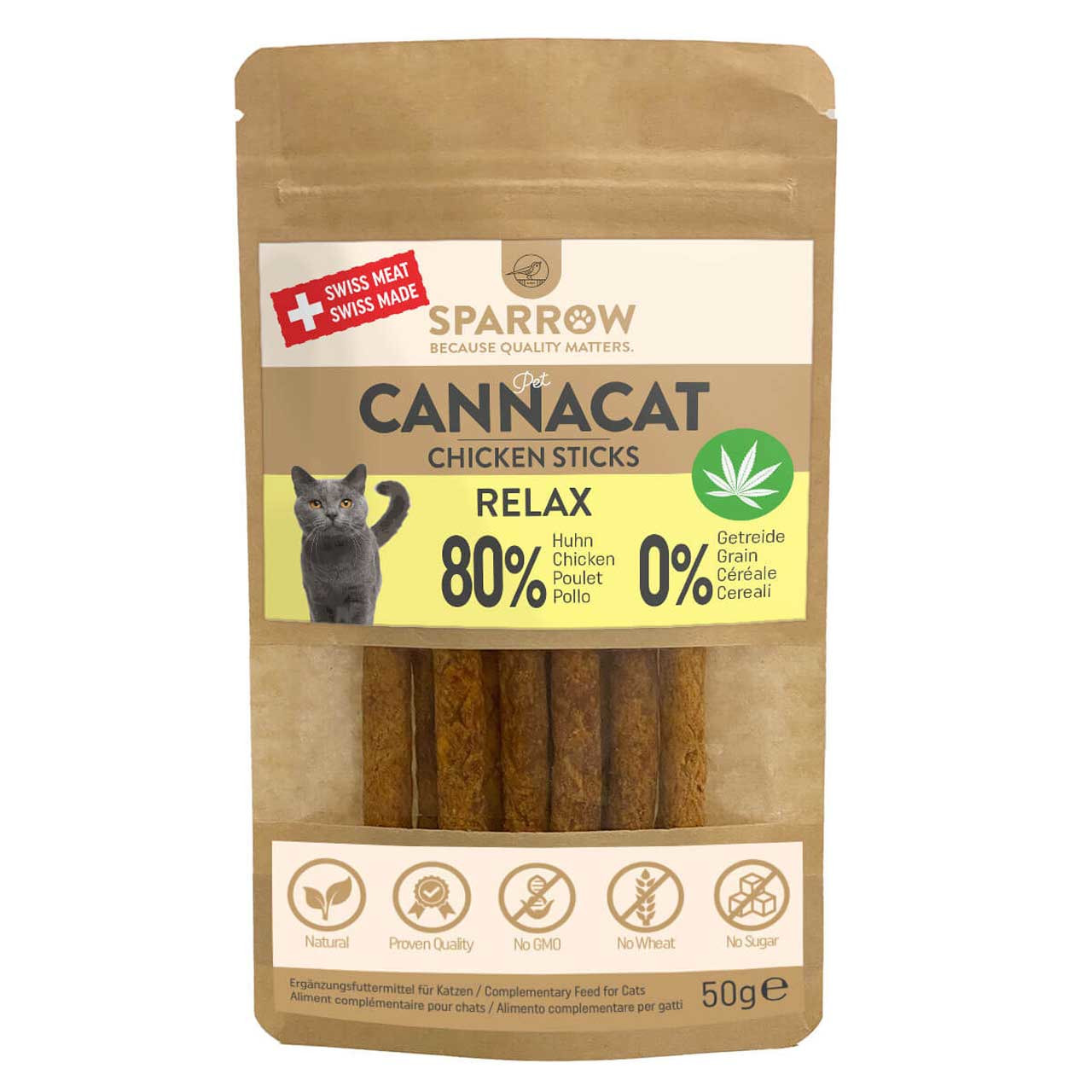 Sparpaket 2 x 50 g Sparrow CannaCat Chicken Snack mit CBD Katzen Snack