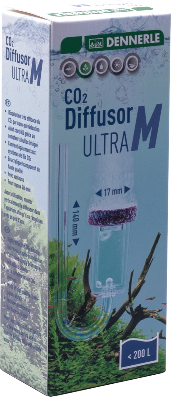 Dennerle CO2 Diffusor Ultra M, für Aquarien bis 200 l, effiziente CO2-Auflösung, 17x140 mm, Unterwasserdesign.