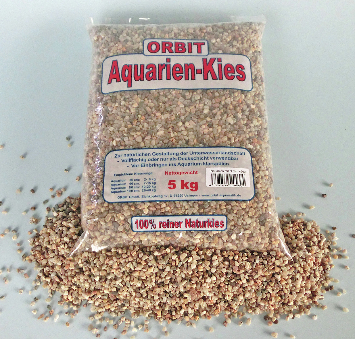 Sparpaket 2 x 5 kg Orbit Aquarien-Kies Naturkies mittel Aquarium Bodengrund