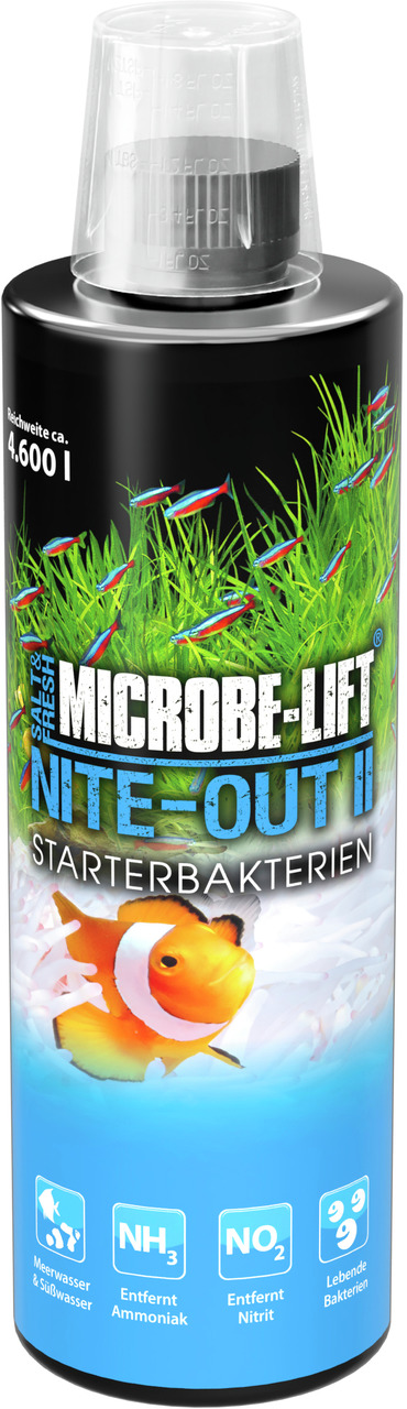 MICROBE-LIFT Nite-Out II Starterbakterien, für Aquarienbesitzer, entfernt Ammoniak-Nitrit, Meer--Süßwasser, reicht für 4.600 l.