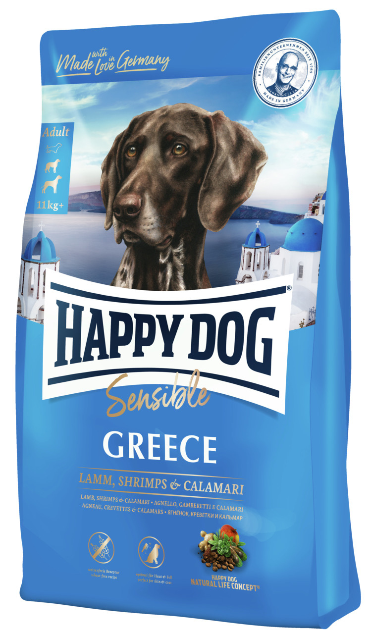 Happy Dog Adult Sensible Greece Lamm, Shrimps & Calamari Hunde Trockenfutter 1 kg