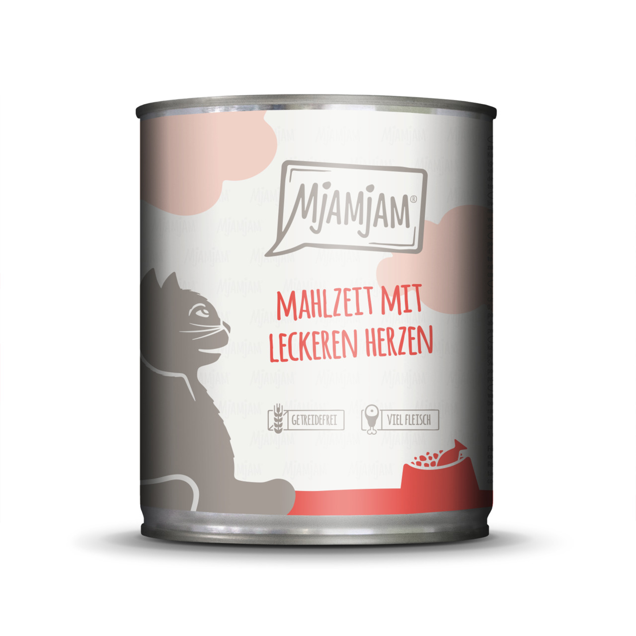 Mjamjam Katzenfutter „Mahlzeit mit leckeren Herzen“, getreidefrei, viel Fleisch, Geschmacksrichtung Herz, 400 g.