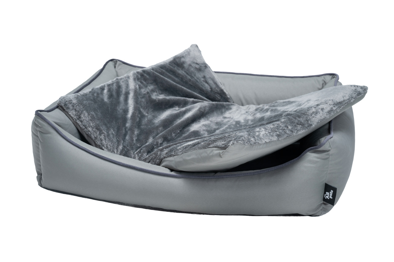 Haustierbett Allpets, für Hunde/Katzen, grau, mit weicher Plüschdecke, hoher Komfort, stilvoll, Größe/Material auf Bild erkennbar.