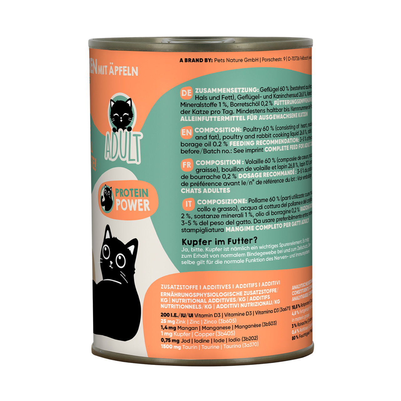 Lucky Lou Katzenfutter Geflügel & Kaninchen mit Äpfeln, Adult, Alleinfutter, Protein Power, 200 g.