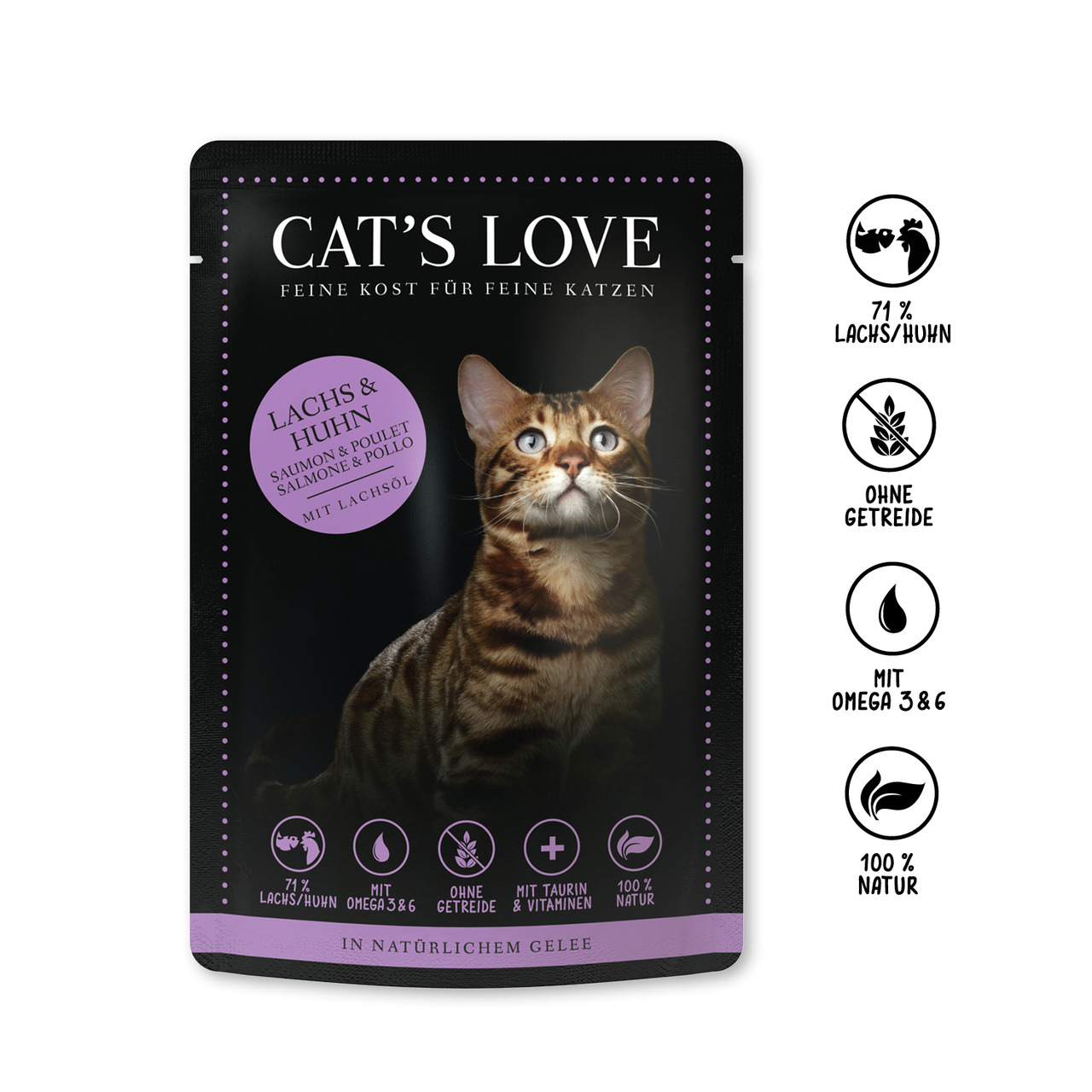 Sparpaket 12 x 85 g Cat's Love Lachs & Huhn mit Lachsöl Katzen Nassfutter