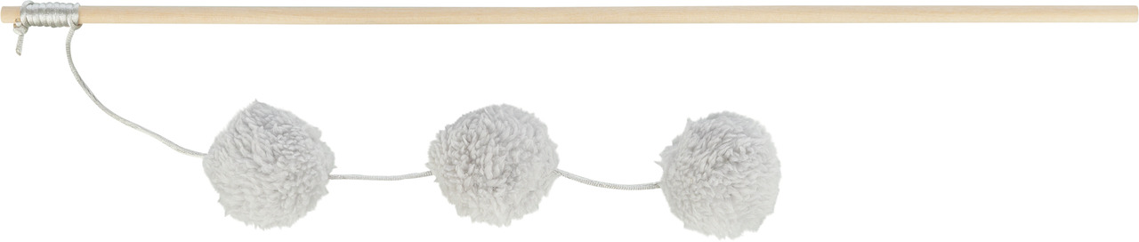 TRIXIE Holzangel-Spielzeug f. Katzen, 3 weiche Plüschbälle an Schnur, ideal f. Spiel+Beweglichkeit, geeignet f. alle Katzenrassen.