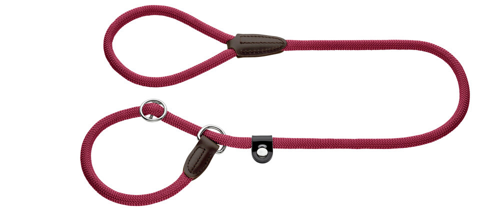 HUNTER Freestyle Hundeleine, Nylon+Leder, für Hunde aller Größen, rot, Führleine m. Halsband, ideal f. Training, langlebig.