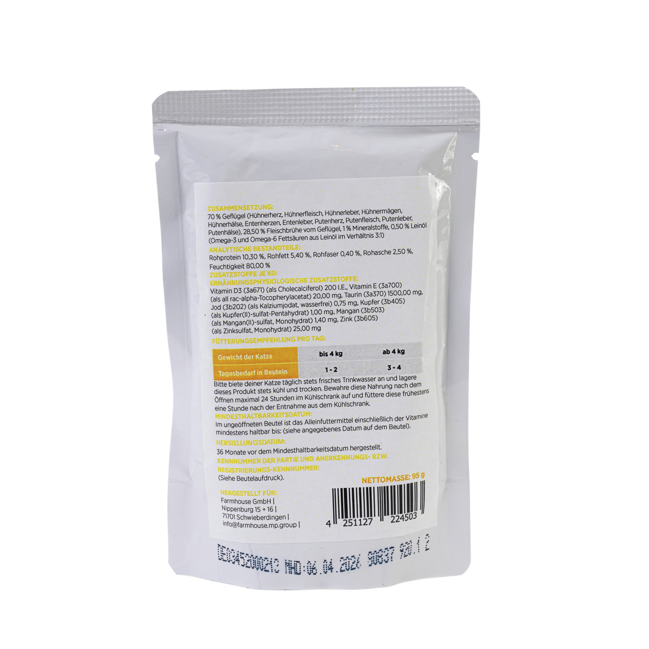 Animonda MINCAS HÄPPCHEN Nassfutter f. ausgew. Katzen, Geschm. Geflügel, 95 g. Mit Zusammensetzung, Analysen u. Fütterungsempf.