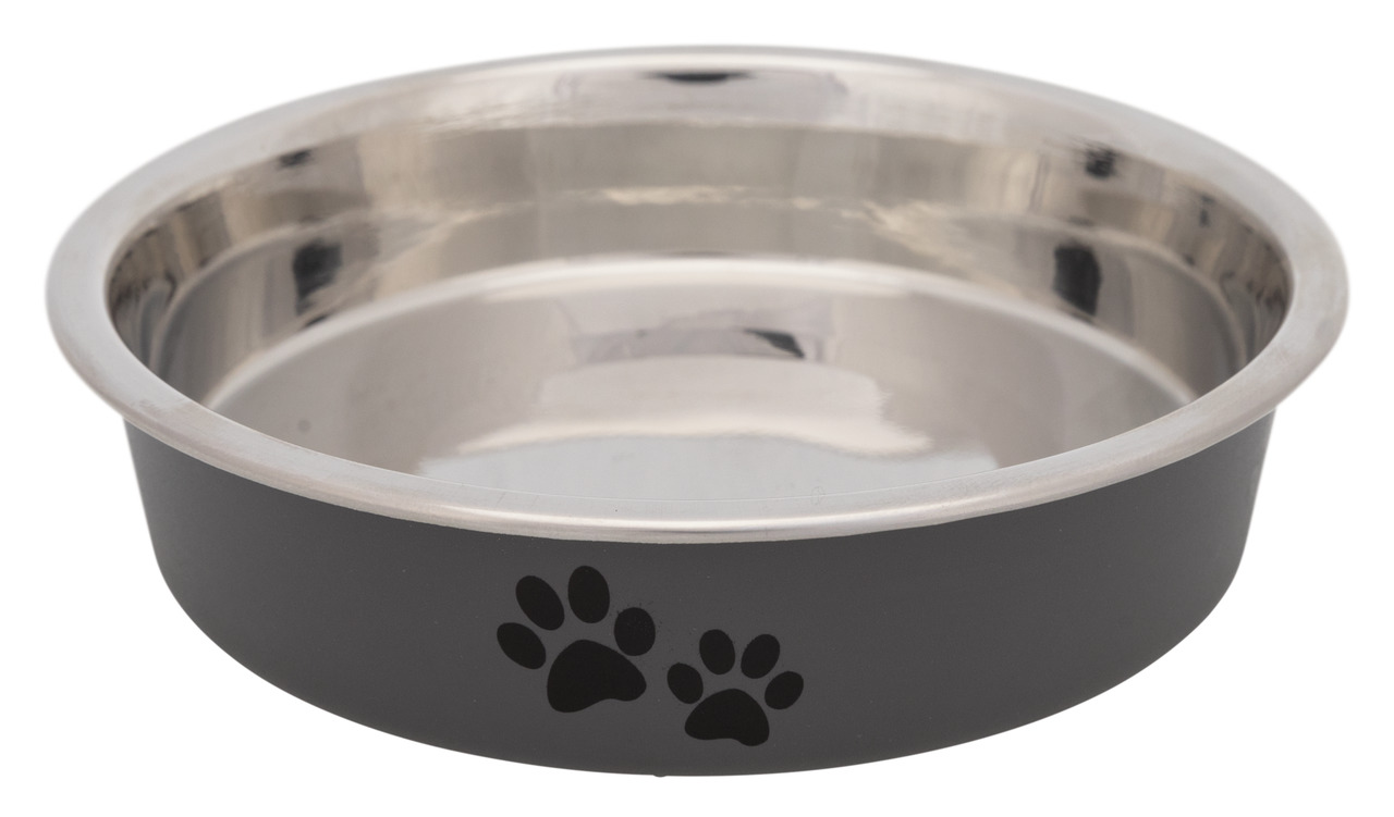 TRIXIE Futternapf, 0,45 L, für Hunde & Katzen, Edelstahl, schlichtes Design mit 2 Pfotenabdrücken, robust & leicht zu reinigen.