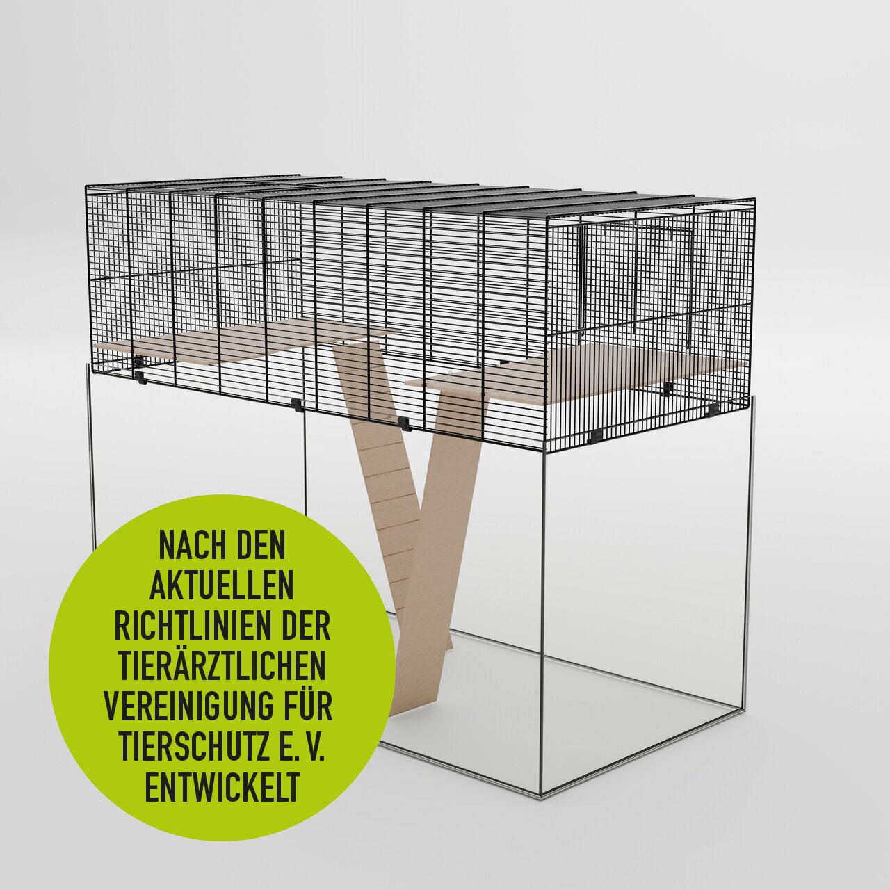 Allpets Kleintierkäfig für Hamster-Mäuse, Glasboden+Gitter, inkl. Holzlaufrad, Holzhaus, 2 Plattformen+Brücken.