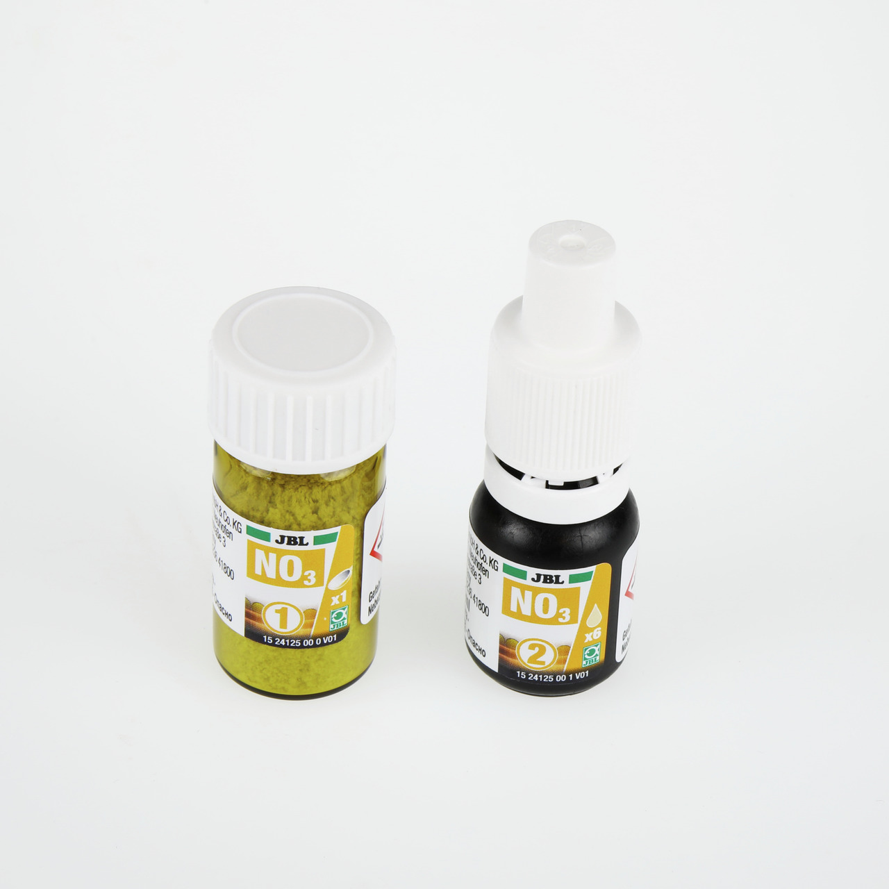 JBL Nitrat-Test-Set NO3, Wasseranalyse für Aquarien, misst Nitratgehalt, inkl. Reagenzglas „NO3 1“ & Flasche „NO3 2“.