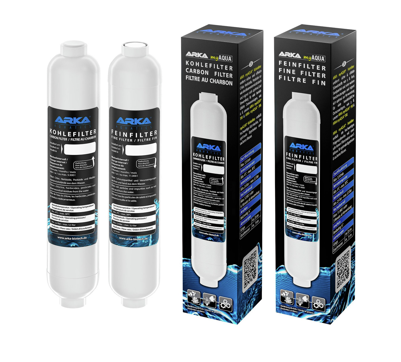 ARKA myAQUA Wasserfilter: Kohle- & Feinfilter, für Wasseraufbereitung, hohe Filterleistung, einfache Installation, 2 Stk.