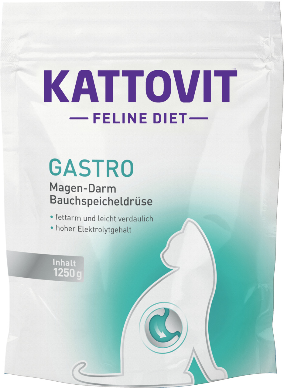 Kattovit Feline Diet Gastro, Katzen, 1250 g, fettarm, leicht verdaulich, reich an Elektrolyten, für Magen-Darm & Bauchspeicheldrüse.
