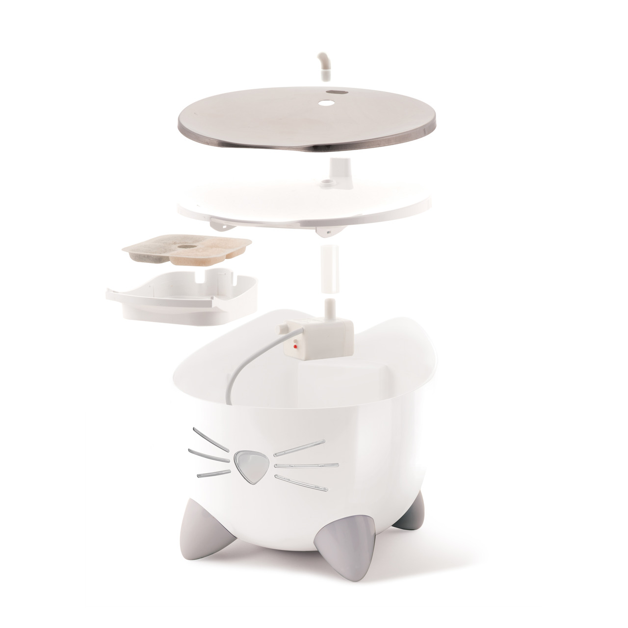Catit PIXI Trinkbrunnen, Katzen, weiß, katzenförmiges Design, fördert Flüssigkeitsaufnahme, inkl. Wassertank, Filter, Pumpe, Deckel.