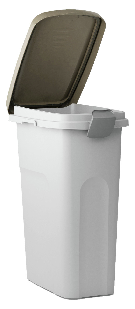 Kerbl Futterbehälter 23L, weiß, klappbarer Deckel (braun), ideal f. Tierfutter (Hunde, Katzen, Haustiere).