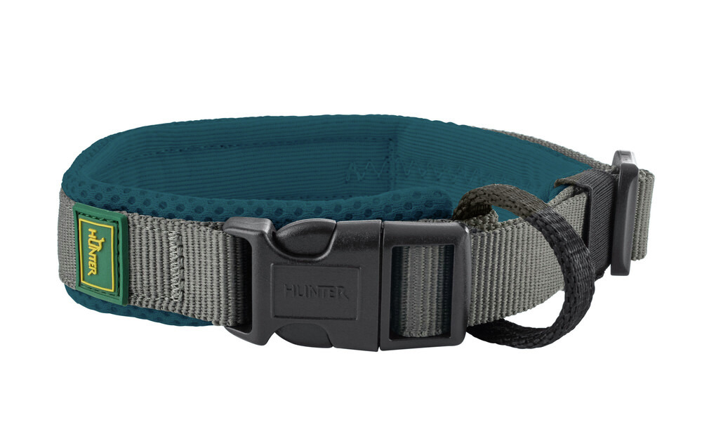 HUNTER Halsband Hilo, Grau-Türkis, für Hunde aller Größen, atmungsaktives Mesh, hoher Komfort, verstellbar, robust, ideal täglich.