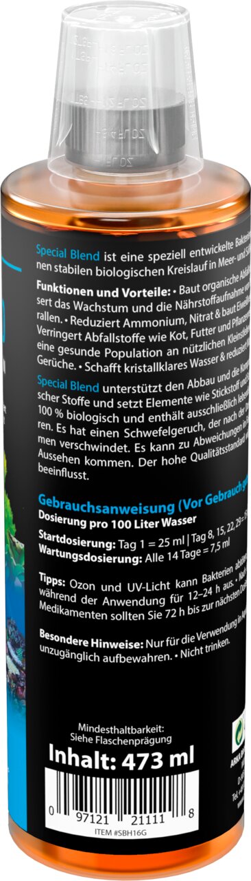 ARKA Special Blend Bakterienkulturen für Meer- und Süßwasseraquarien, biologisch, Wasserpflege, Inhalt 473 ml.