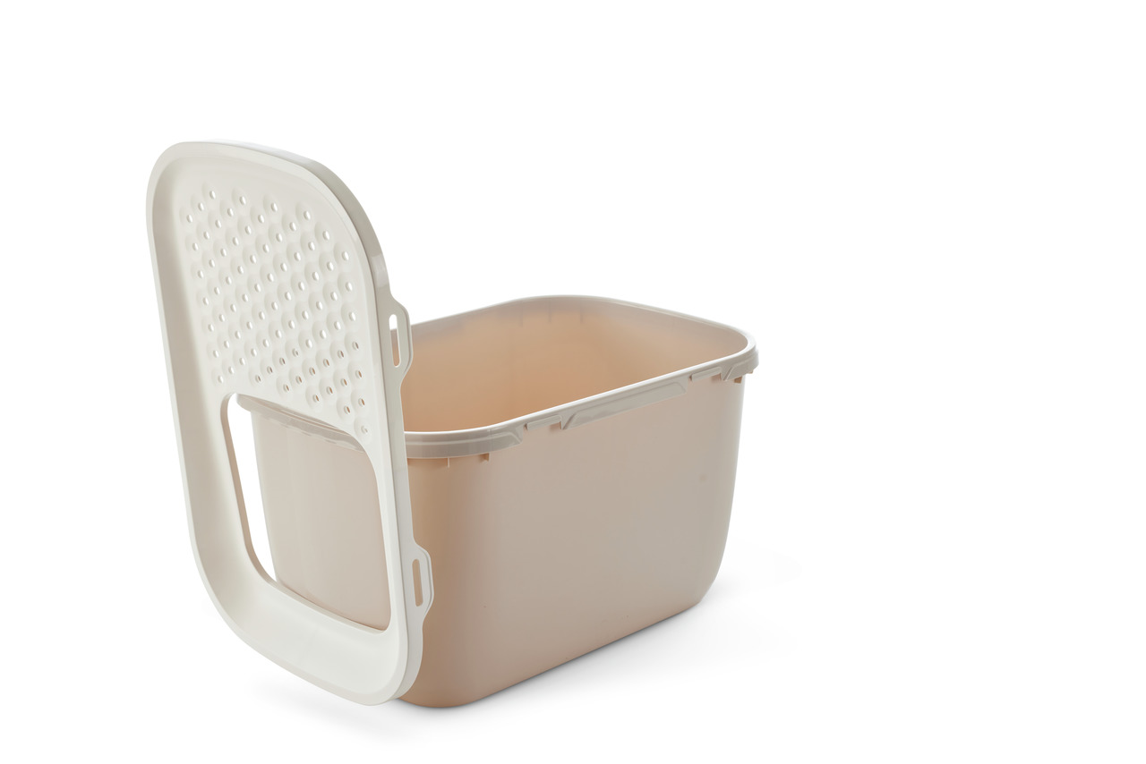 Savic Hop In Katzentoilette, beige, Kunststoff, perforierter Deckel f. Streuauffang, f. Katzen aller Größen, hygienisch, Innenbereich.