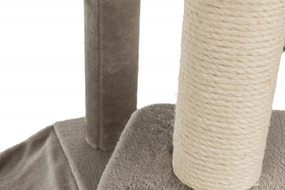 TRIXIE Kratzbaum für Katzen, grauer Plüsch, Sisalstamm, ideal zum Krallenwetzen & Spielen.