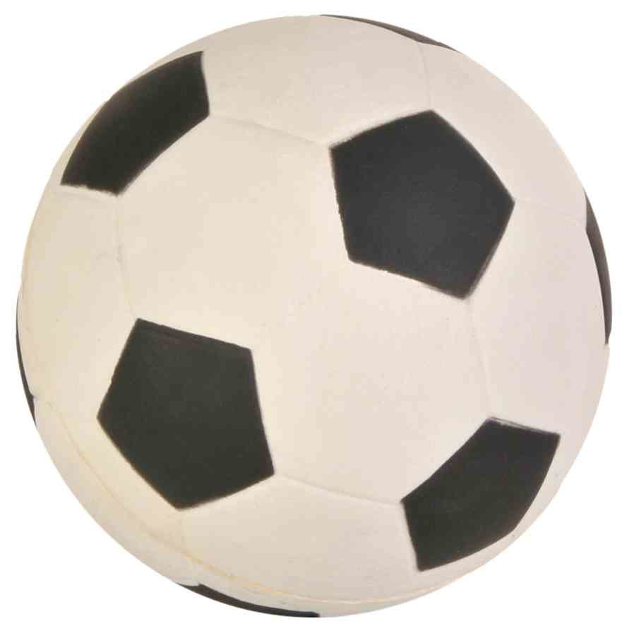 Das Bild zeigt den TRIXIE Hundespielzeug-Fußball, ein schwarz-weißer Ball aus robustem Gummi, der speziell für Hunde entwickelt wurde. Zielgruppe sind Hunde aller Größen, die gerne spielen und kauen. Der Ball fördert die Aktivität und Zahnpflege. Durchmes