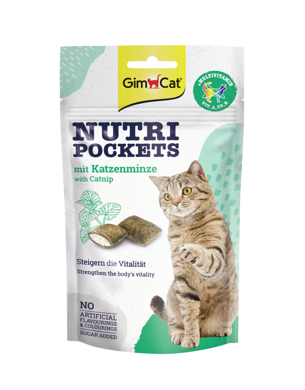 GimCat Nutri Pockets Katzenminze, für Katzen, steigern Vitalität, ohne künstl. Aromen-Farbstoffe, 60 g.