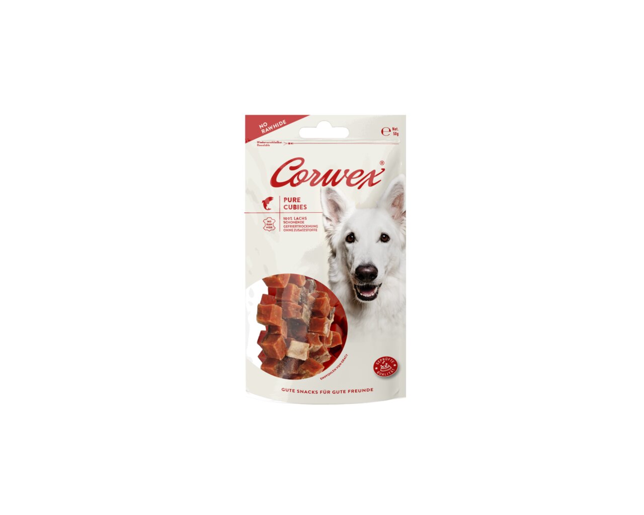 Corwex Pure Cubes Hunde-Snack aus Lachs, 85 g. Ohne Rohhaut, schmackhaft und leicht verdaulich, ideal als Belohnung.