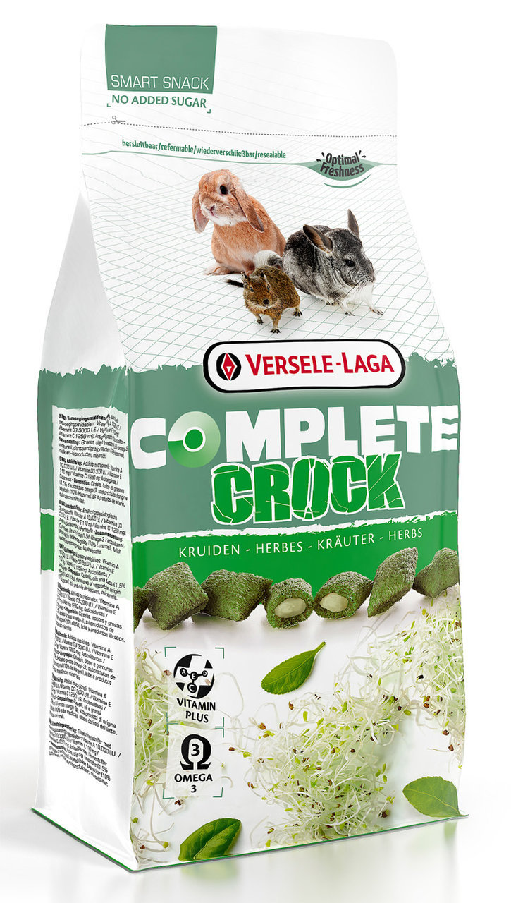 Versele-Laga Complete Crock Kräuter, Snack für Kaninchen, Meerschweinchen & Chinchillas, Kräuter, 50 g, mit Vitamin Plus & Omega-3.
